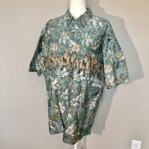 Resistol Rodeo Gear Size Large Mens Horse Print Button Up Shirt Short Sleeve - Picture 2 of 12